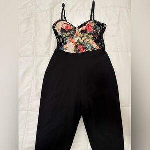 Material Girl Black and Red Jumpsuit with Floral Top